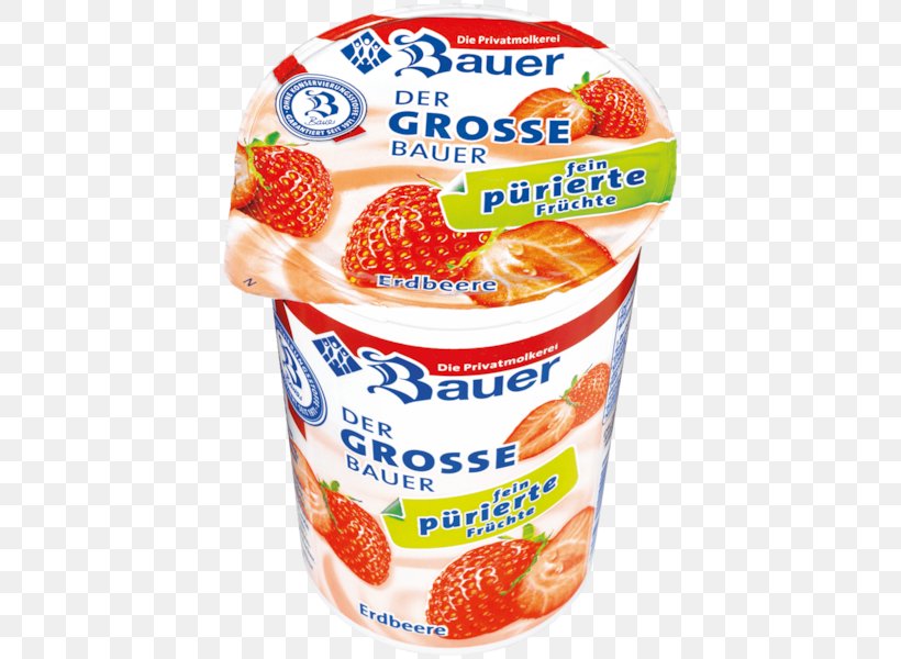 Strawberry Vegetarian Cuisine Yoghurt Diet Food J. Bauer GmbH & Co. KG, PNG, 600x600px, Strawberry, Cream, Dairy Product, Dessert, Diet Download Free