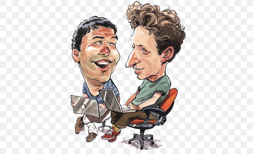 Larry Page Sergey Brin Google The Founders Entrepreneur, PNG, 500x500px, Larry Page, Cartoon, Chief Executive, Communication, Conversation Download Free