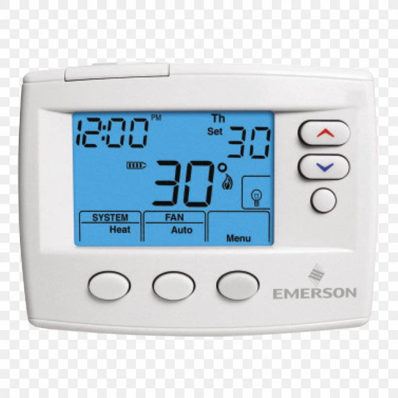 Programmable Thermostat Furnace HVAC Emerson 1F83C-11PR, PNG, 900x900px, Thermostat, Air Conditioning, Central Heating, Electronics, Furnace Download Free