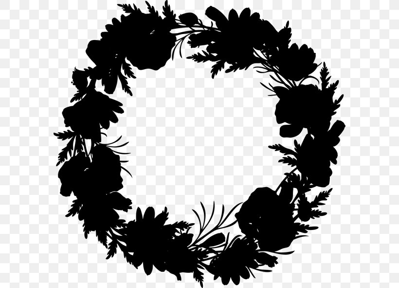 Wreath Flower Leaf Font Pattern, PNG, 600x591px, Wreath, Black M, Blackandwhite, Christmas Decoration, Flower Download Free