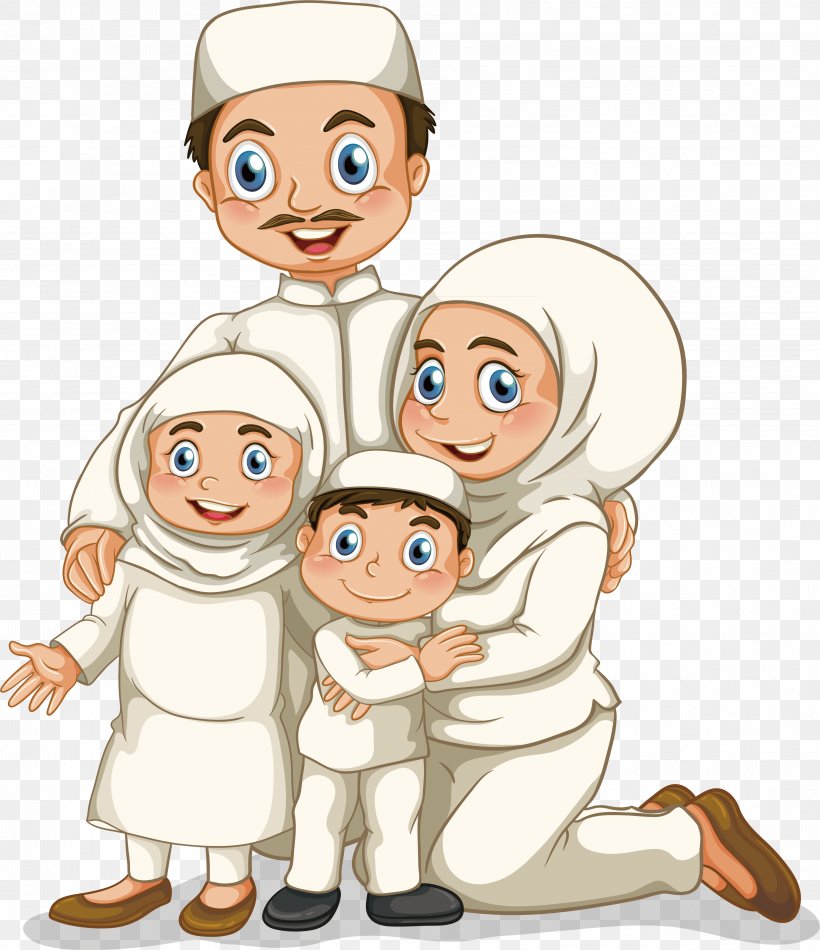 Muslim Family Illustration, PNG, 3807x4411px, Watercolor, Cartoon, Flower, Frame, Heart Download Free