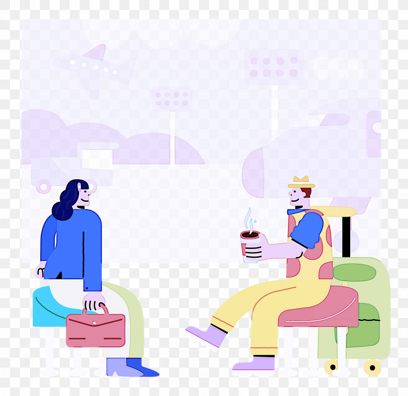 Waiting For Flight, PNG, 2500x2432px, Cartoon, Behavior, Furniture, Human, Meter Download Free