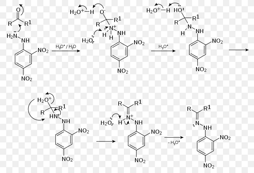 2,4-Dinitrophenylhydrazine Chemical Reaction Reaction Mechanism Aldehyde Carbonyl Group, PNG, 800x559px, Chemical Reaction, Aldehyde, Area, Auto Part, Black And White Download Free