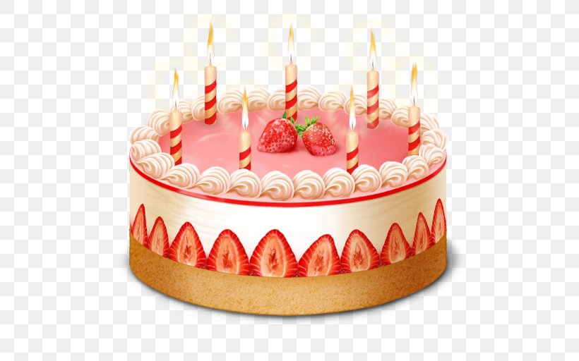 Birthday Cake Layer Cake Torte Strawberry Cream Cake Clip Art, PNG, 512x512px, Birthday Cake, Baked Goods, Baking, Bavarian Cream, Birthday Download Free