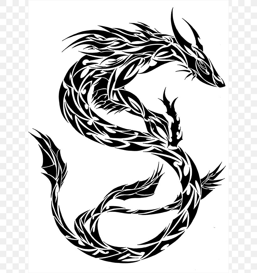 Chinese Dragon Tribe Tattoo Clip Art, PNG, 640x871px, Chinese Dragon, Art, Black And White, Chinese Astrology, Dragon Download Free