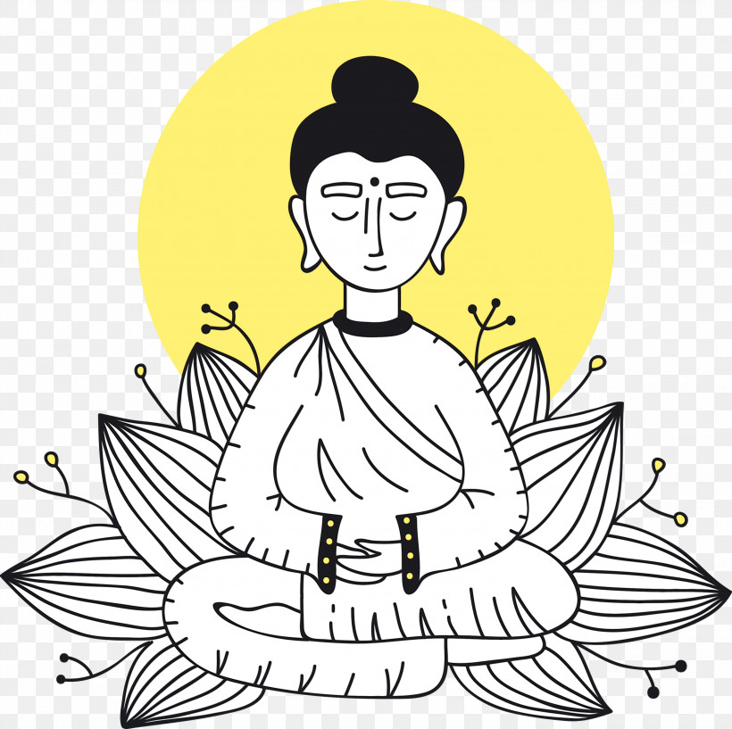 Line Art Meditation Black Hair Gesture, PNG, 3000x2990px, Bodhi Lotus, Black Hair, Gesture, Line Art, Lotus Download Free