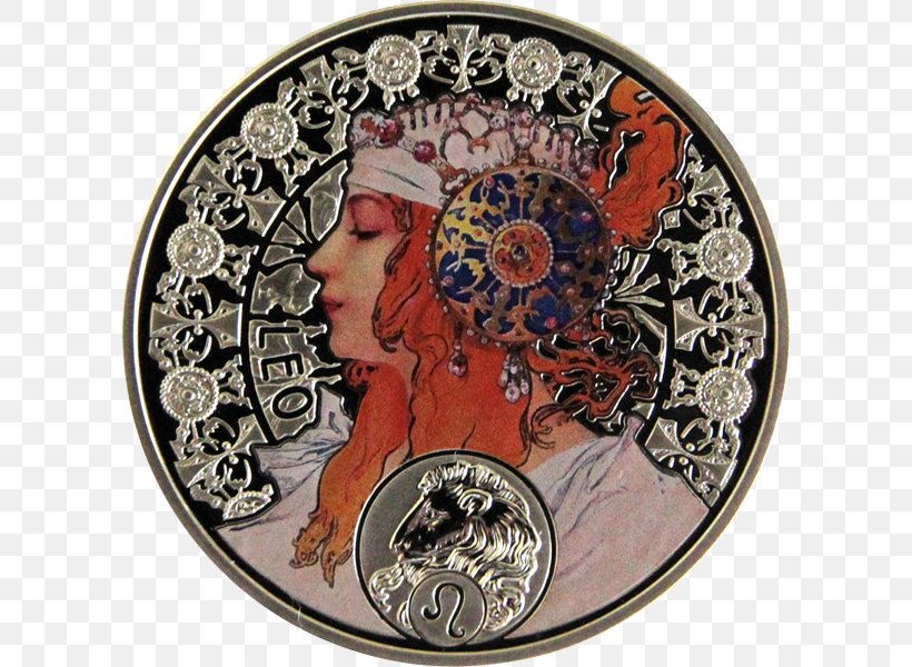 Coin Leo Zodiac Art Nouveau Astrological Sign, PNG, 600x600px, Coin, Alphonse Mucha, Art, Art Deco, Art Nouveau Download Free
