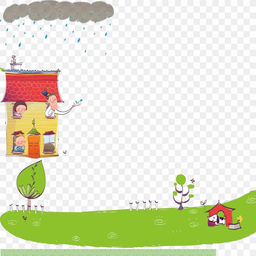 Cartoon Illustration Drawing Vector Graphics Rain, PNG, 2000x2000px, Cartoon, Animation, Architecture, Area, Art Download Free