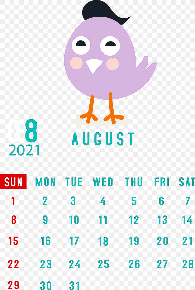 August 2021 Calendar August Calendar 2021 Calendar, PNG, 2018x2999px, 2021 Calendar, Beak, Cartoon, Diagram, Emoticon Download Free