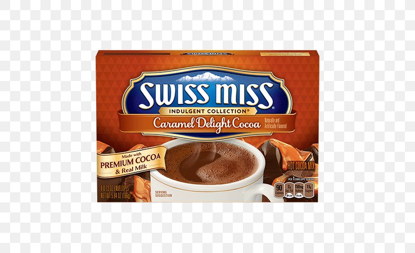 Hot Chocolate Milk Swiss Miss Cocoa Solids Caramel, PNG, 500x500px, Hot Chocolate, Achocolatado, Brand, Cacao Tree, Candy Download Free