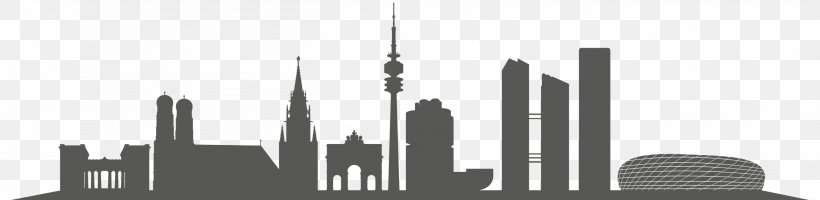 Munich Skyline Silhouette, PNG, 2602x636px, Munich, Art, Black And White, Brand, Building Download Free