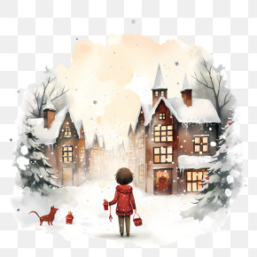 Christmas Card Day - Cozy Winter Village Scene PNG
