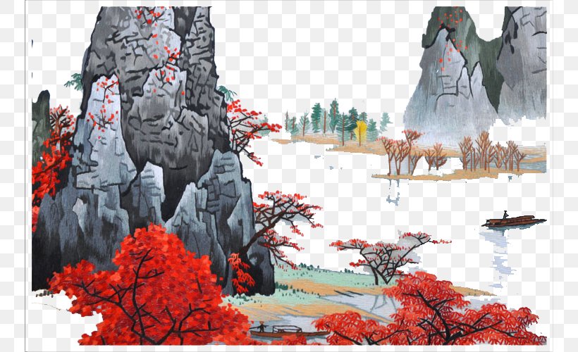 Ink Wash Painting Red Illustration, PNG, 750x500px, Ink Wash Painting, Art, Artworks, Collage, Designer Download Free