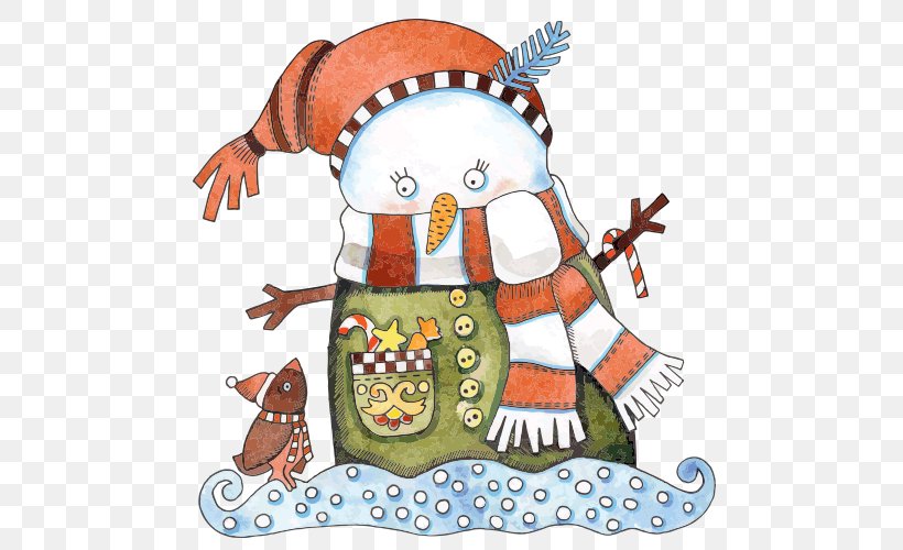 Christmas Snowman Cartoon Illustration, PNG, 500x500px, Christmas, Art, Artwork, Bird, Cartoon Download Free