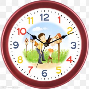 Red Gold Frame Cartoon Picture Wall Clock - Quartz Clock Radio Clock Money Tenor PNG