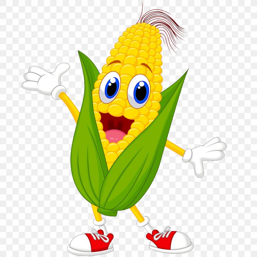 Cartoon Maize Corn On The Cob Royalty-free, PNG, 1024x1024px, Cartoon, Corn On The Cob, Drawing, Fictional Character, Flowering Plant Download Free