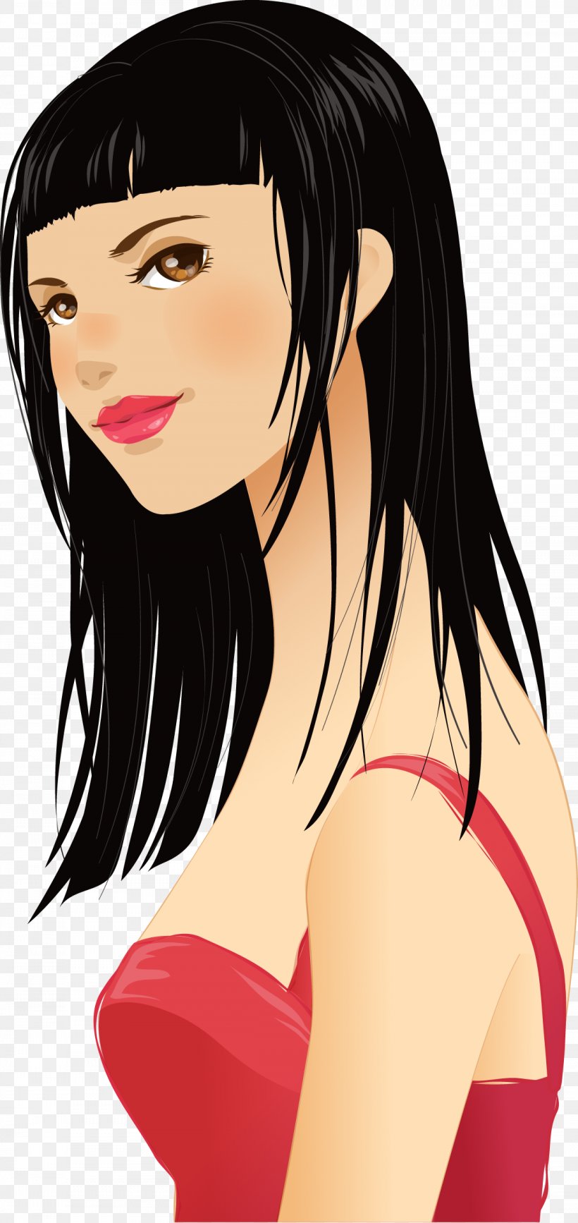 Black Hair Beauty Long Hair Model, PNG, 1148x2428px, Watercolor, Cartoon, Flower, Frame, Heart Download Free