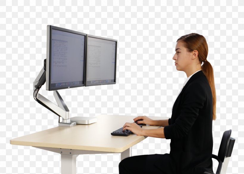 Sit-stand Desk Computer Monitors Sitting, PNG, 895x637px, Desk, Asento, Business, Communication, Computer Download Free