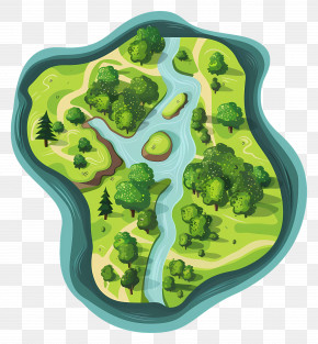 Aerial View - Colorful Island Map Illustration With River PNG