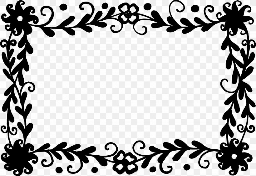 Picture Frames Flower Clip Art, PNG, 3265x2239px, Picture Frames, Black, Black And White, Border, Branch Download Free