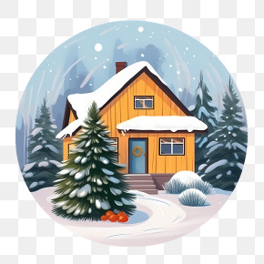 Winter House - Snowy Christmas House With Winter Trees PNG
