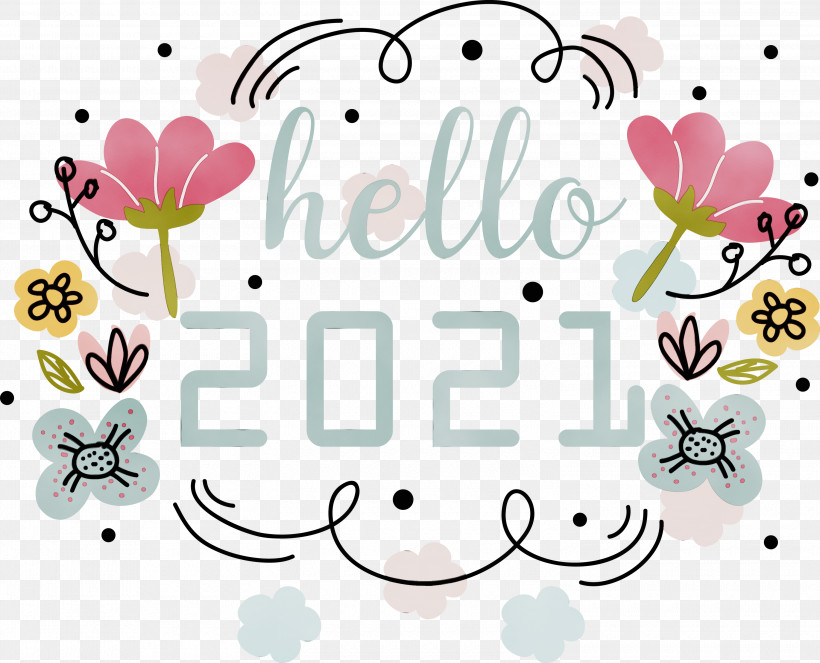Floral Design, PNG, 3000x2427px, Hello 2021, Cartoon, Drawing, Floral Design, Happy New Year 2021 Download Free