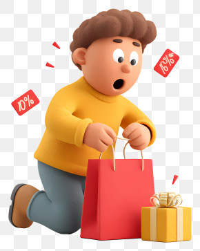 Black Friday Shopping - Surprised Shopper With Gift PNG