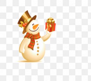 Snowman Holding A Gift - Christmas And Holiday Season Christmas Card Wish PNG