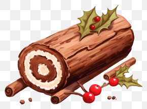 Christmas Cinnamon Bark - Traditional Yule Log Cake With Holly PNG