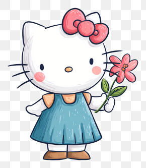 White Cartoon Cat With Bow PNG