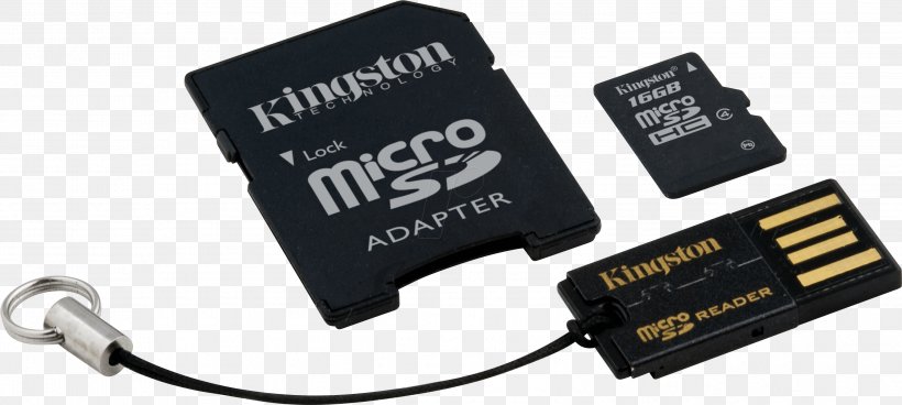Kingston Technology Flash Memory Cards Secure Digital Computer Data Storage Adapter, PNG, 2999x1348px, Kingston Technology, Adapter, Card Reader, Circuit Component, Computer Download Free