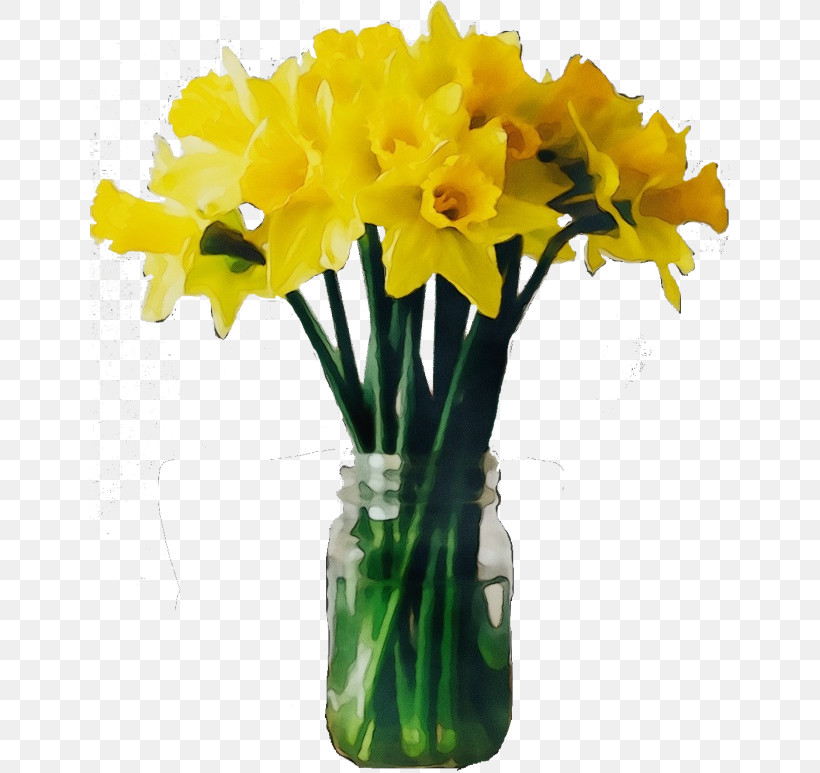 Flower Yellow Cut Flowers Vase Narcissus, PNG, 640x773px, Watercolor, Bouquet, Cut Flowers, Flower, Flowerpot Download Free