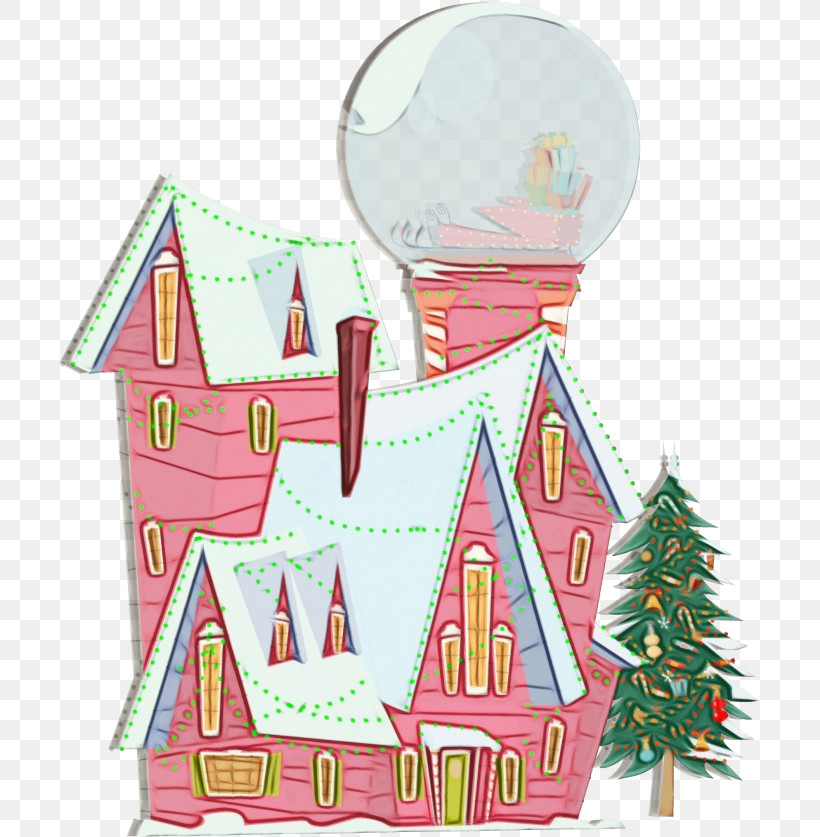 Pink House Home Christmas, PNG, 701x837px, Watercolor, Christmas, Home, House, Paint Download Free
