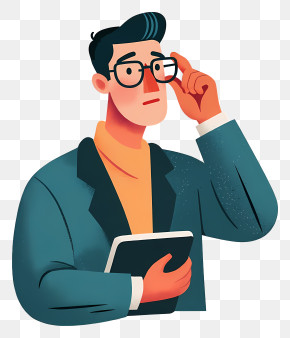 Thoughtful Man With Tablet PNG