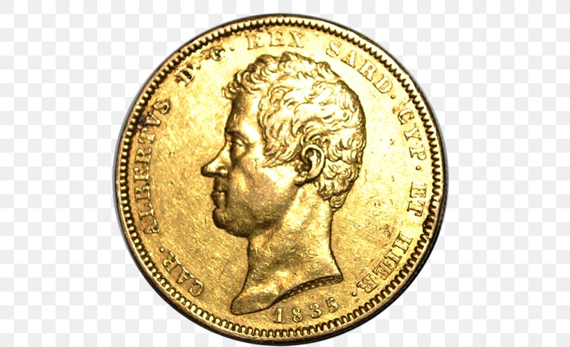 Gold Coin Kingdom Of Sardinia Italian Lira Silver, PNG, 500x500px, Gold, Ancient History, Brass, Charles Albert Of Sardinia, Coin Download Free