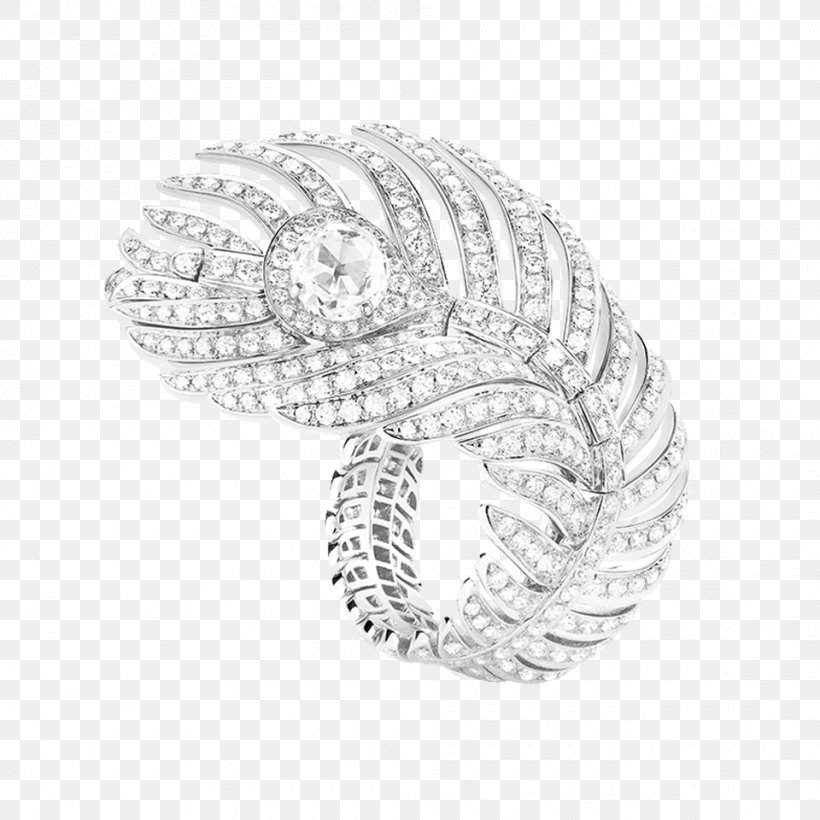 Jewellery Boucheron Earring Plume De Paon Feather, PNG, 960x960px, Jewellery, Black And White, Body Jewelry, Boucheron, Carat Download Free