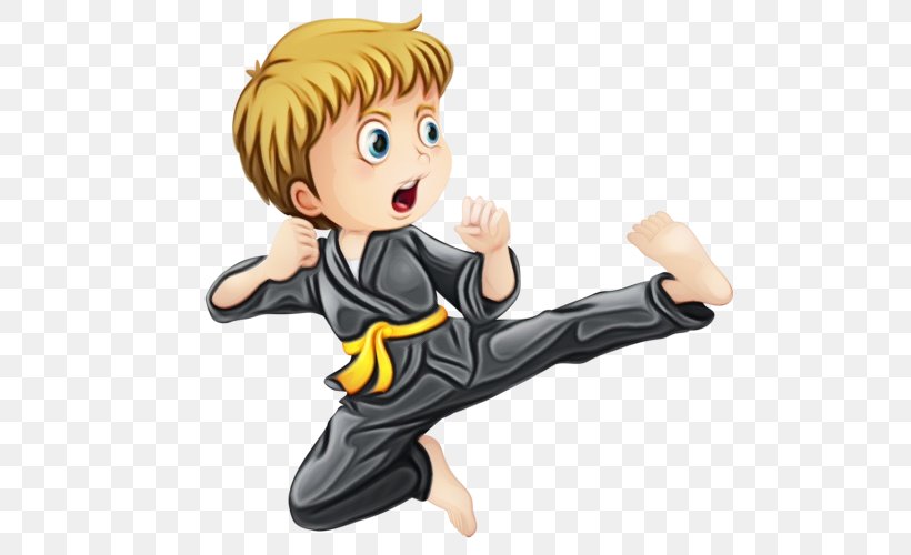 Cartoon Kick Karate Kung Fu Taekwondo, PNG, 500x500px, Watercolor, Cartoon, Japanese Martial Arts, Karate, Kick Download Free
