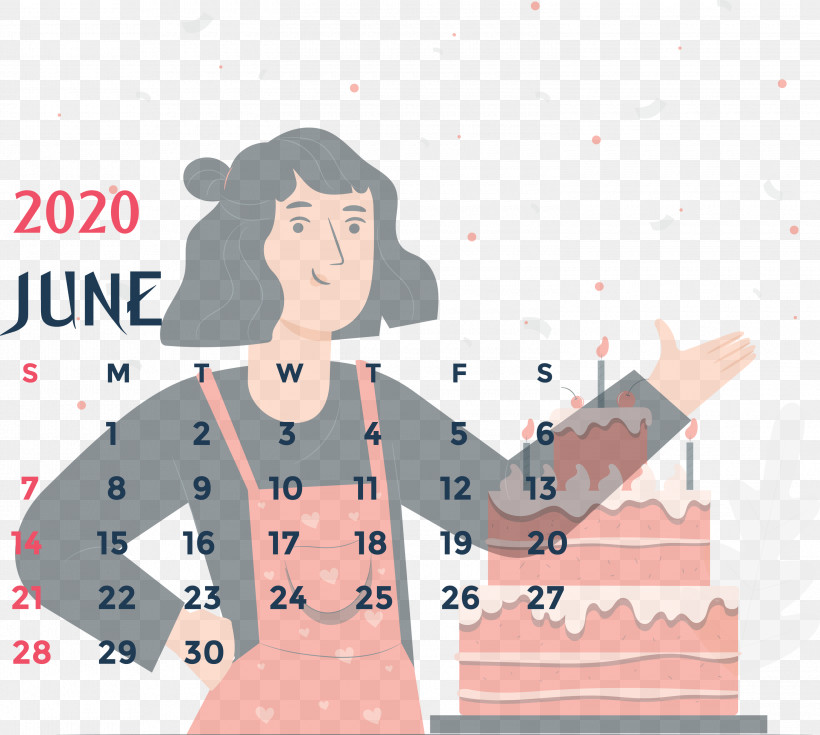 June 2020 Printable Calendar June 2020 Calendar 2020 Calendar, PNG, 3000x2691px, 2020 Calendar, June 2020 Printable Calendar, Birthday, Birthday Cake, Cartoon Download Free