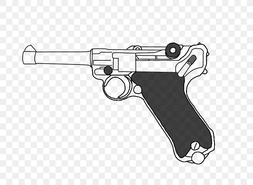 Trigger Luger Pistol Browning Hi-Power Firearm Drawing, PNG, 800x600px, Trigger, Air Gun, Black, Black And White, Browning Hipower Download Free