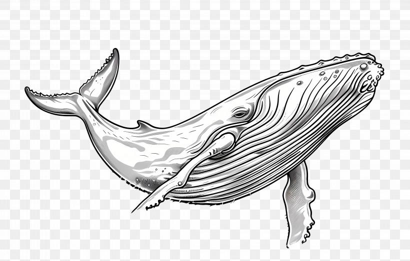 Whale Watching - Humpback Whale Sketch In Black And White PNG
