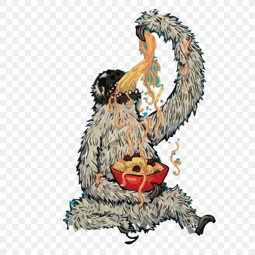 Spaghetti With Meatballs Orangutan Sloth Illustration, PNG, 1500x1501px, Spaghetti With Meatballs, Art, Beak, Bird, Cartoon Download Free