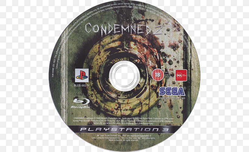 Condemned 2: Bloodshot Xbox 360 Video Game PlayStation 3, PNG, 500x500px, Condemned 2 Bloodshot, Compact Disc, Condemned, Data Storage Device, Database Download Free