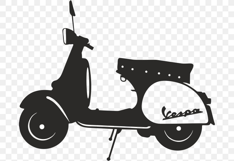 Scooter Vespa GTS Car Vespa 400, PNG, 687x565px, Scooter, Automotive Design, Black And White, Car, Decal Download Free