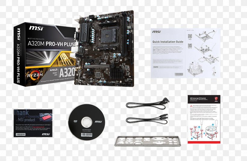 Socket AM4 MicroATX Motherboard MSI A320M PRO-VH PLUS, PNG, 950x622px, Socket Am4, Atx, Brand, Computer Component, Computer Hardware Download Free