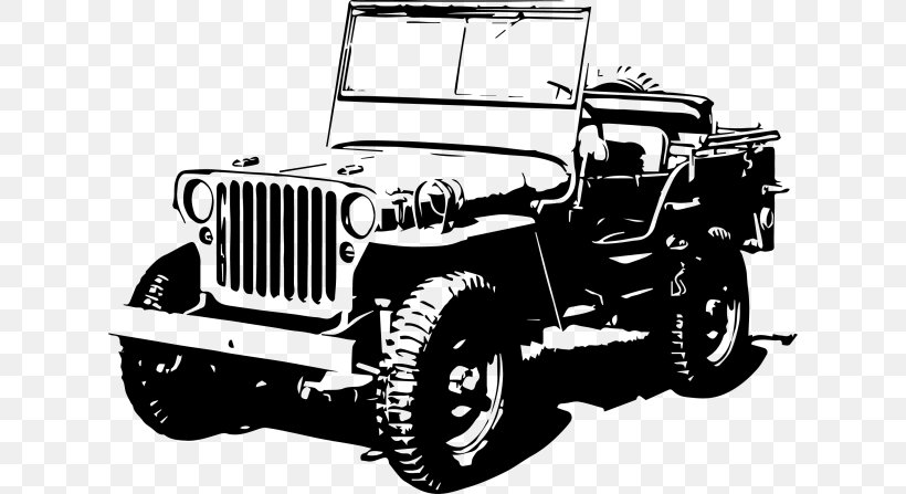 Jeep Wrangler Willys MB Willys Jeep Truck Car, PNG, 624x447px, Jeep, Automotive Design, Automotive Exterior, Automotive Tire, Black And White Download Free