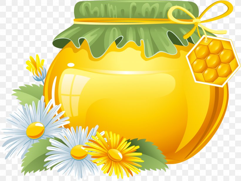 Bee Honey Jar Euclidean Vector, PNG, 1442x1088px, Bee, Drawing, Flower, Food, Fruit Download Free