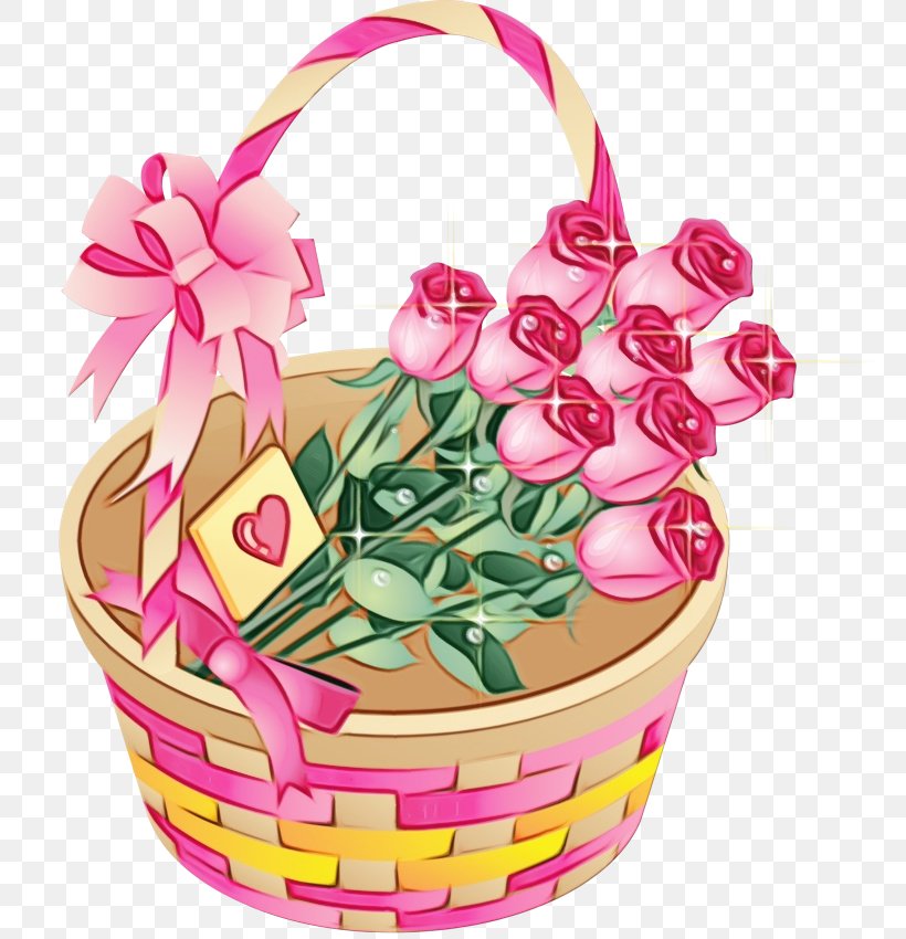 Pink Gift Basket Flowerpot Basket Flower, PNG, 772x850px, Watercolor, Basket, Easter, Flower, Flowerpot Download Free
