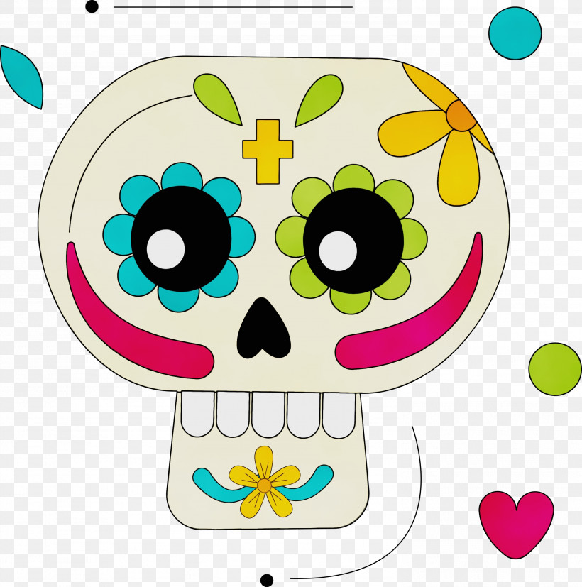 Yellow Smiley Flower Line Area, PNG, 2973x3000px, Calavera, Area, Flower, La Calavera Catrina, Line Download Free