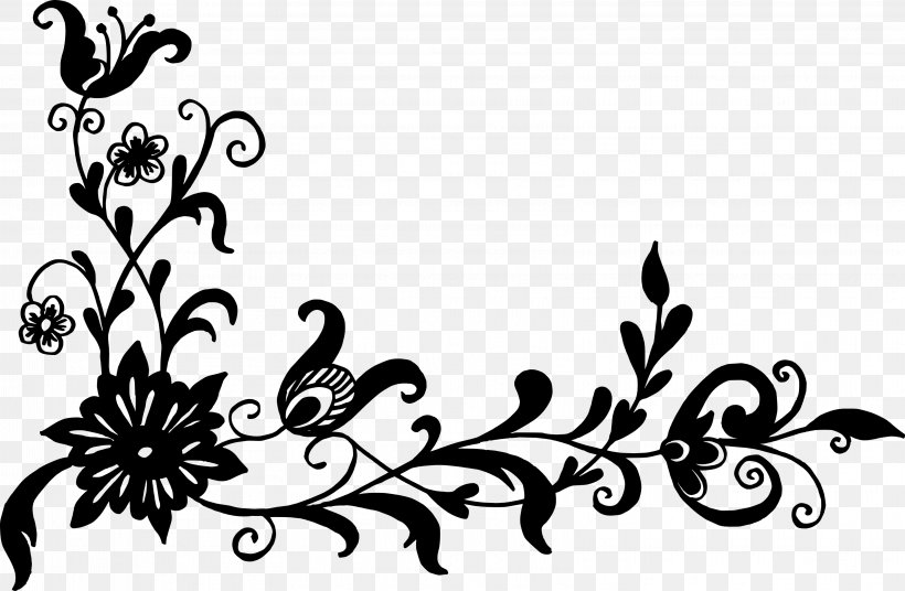 Clip Art, PNG, 3236x2119px, Flower, Art, Black, Black And White, Branch Download Free