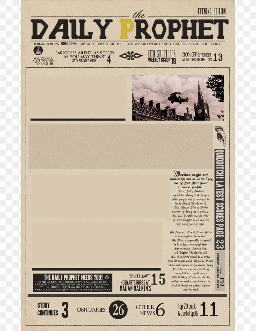 Fictional Universe Of Harry Potter Sirius Black Harry Potter And The Prisoner Of Azkaban Newspaper, PNG, 2550x3300px, Harry Potter, Dobby The House Elf, Fictional Universe Of Harry Potter, Hogwarts, Muggle Download Free